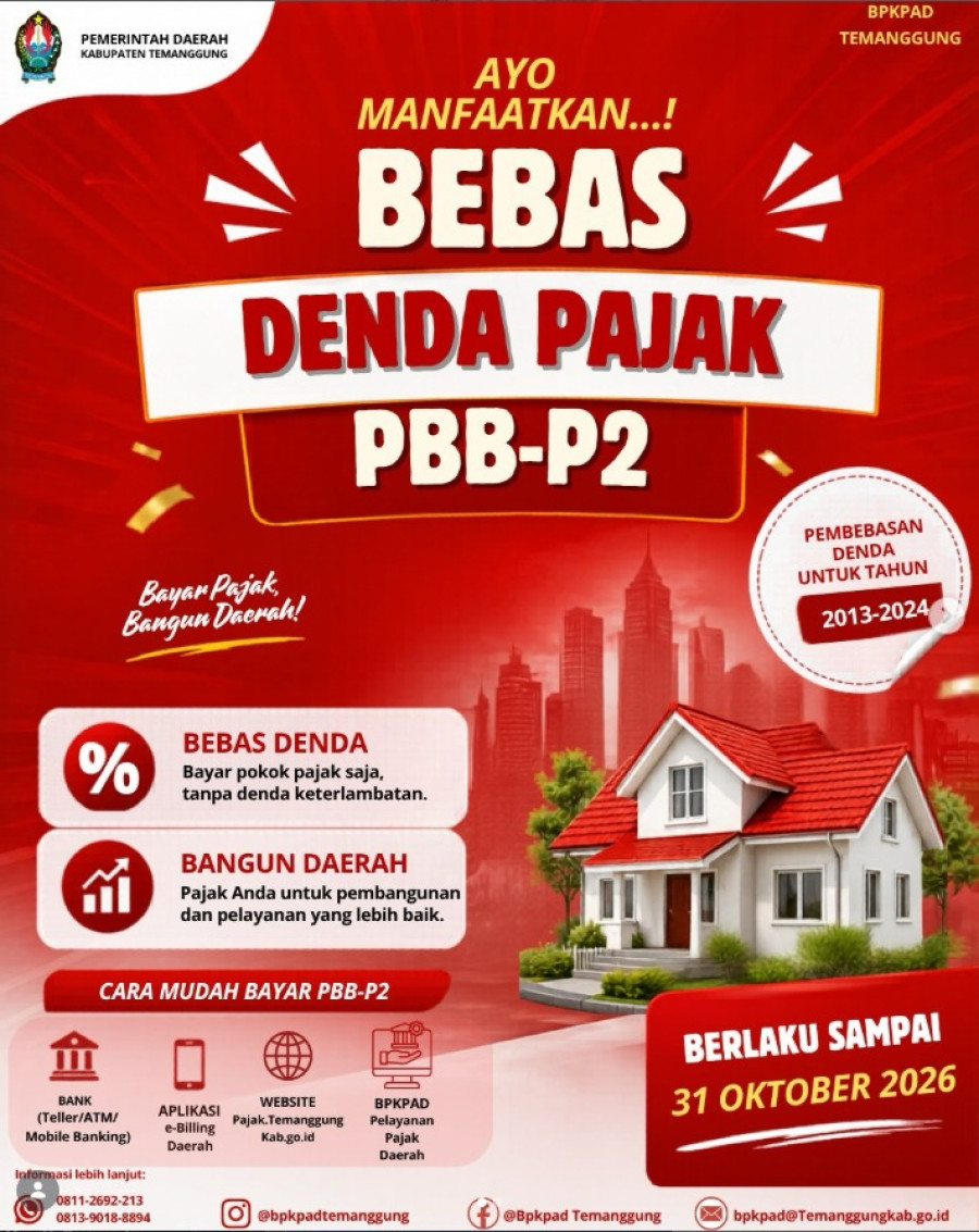 Pemkab Temanggung Bebaskan Denda PBB-P2 Tahun 2013-2024, Ayo Manfaatkan!