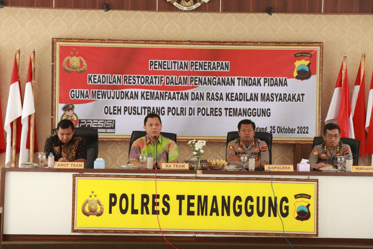 Puslitbang Polri Lakukan Penelitian Penerapan Restorative Justice di Polres Temanggung