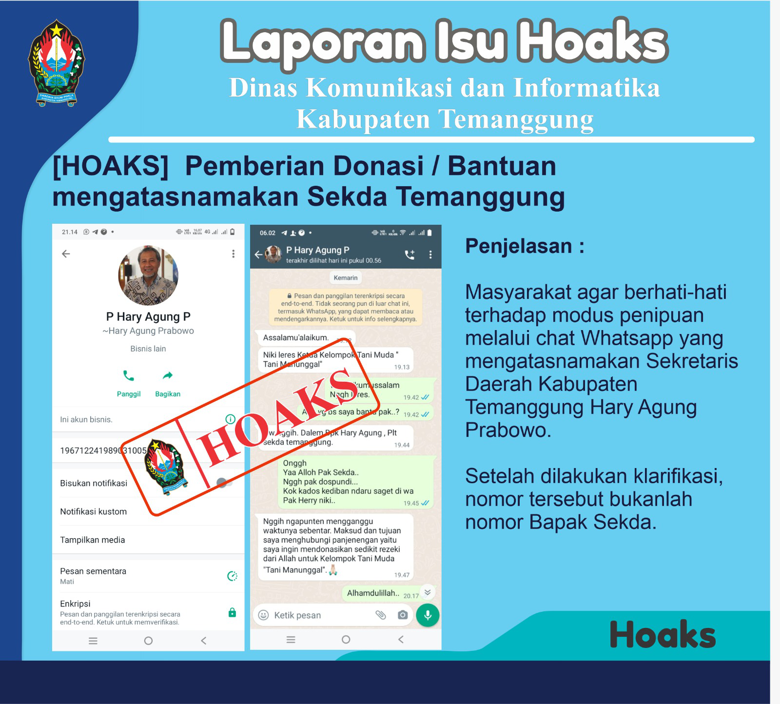 [HOAX] Pemberian Donasi / Bantuan Mengatasnamakan Sekda Temanggung