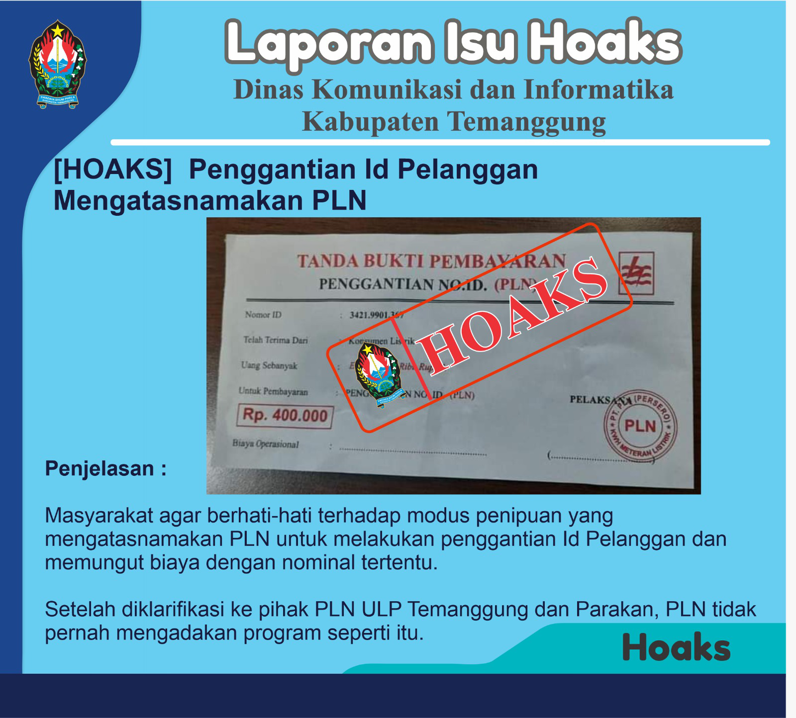 [HOAX] Modus Penipuan Mengatasnamakan Petugas PLN untuk Melakukan Penggantian ID Pelanggan