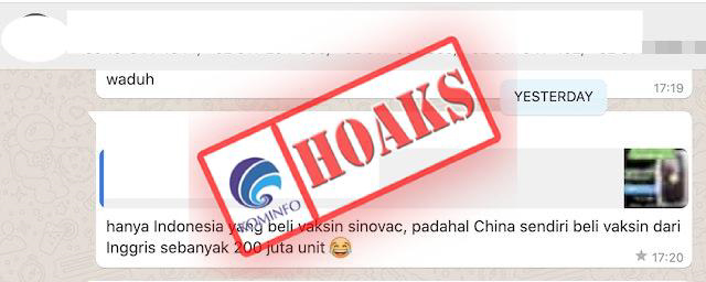 [CEK FAKTA] Hanya Indonesia yang Beli Vaksin Sinovac Tiongkok