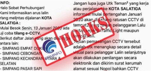 [HOAKS] Uji Coba Tilang e-CCTV di Kota Salatiga Mulai Tanggal 13 Januari 2020