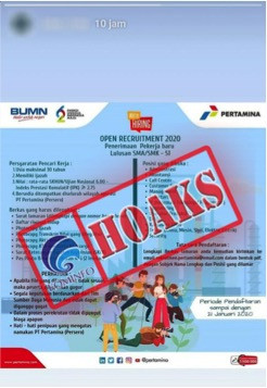 [HOAKS] Open Recruitment Pertamina Tanggal 21 Januari 2020