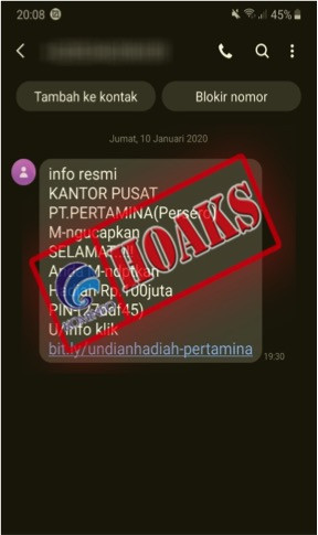 [HOAKS] SMS Pemenang Undian Hadiah PT. Pertamina (Persero)