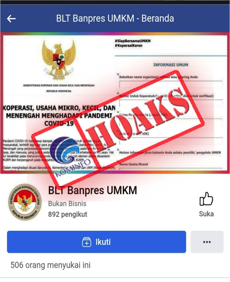 [HOAKS] Akun BLT Banpres UMKM Mengatasnamakan KemenkopUKM