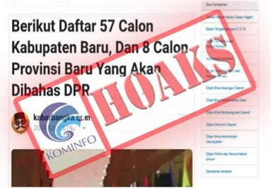 [HOAKS] Kemendagri Rilis Daftar 57 Calon Kabupaten dan 8 Calon Provinsi Baru yang Akan Dimekarkan