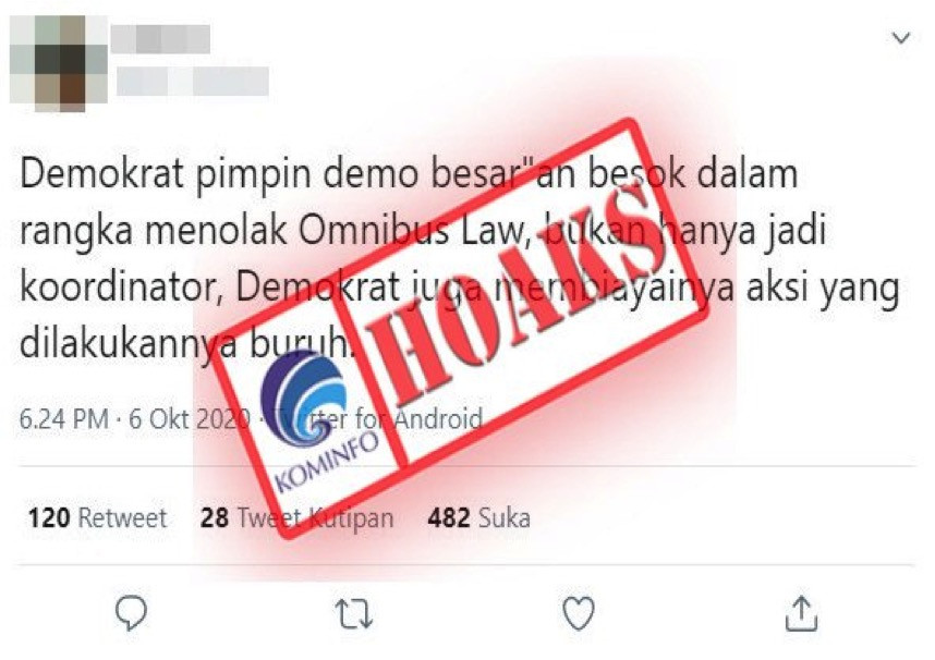 [HOAKS] Demokrat Pimpin Demo Omnibus Law dan Membiayainya