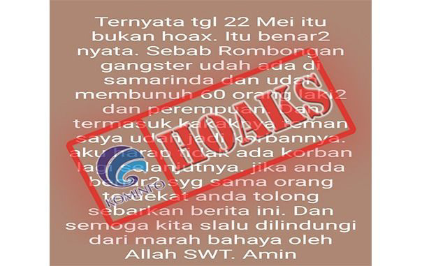 [HOAKS] Rombongan Gangster Sudah Ada di Samarinda dan Membunuh 60 Orang