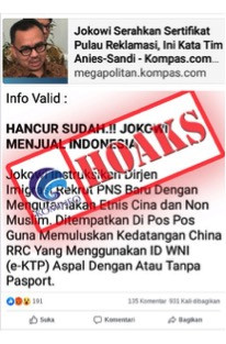 [HOAKS] Jokowi Instruksikan Rekrut PNS Baru Diutamakan Etnis Cina dan Non Muslim