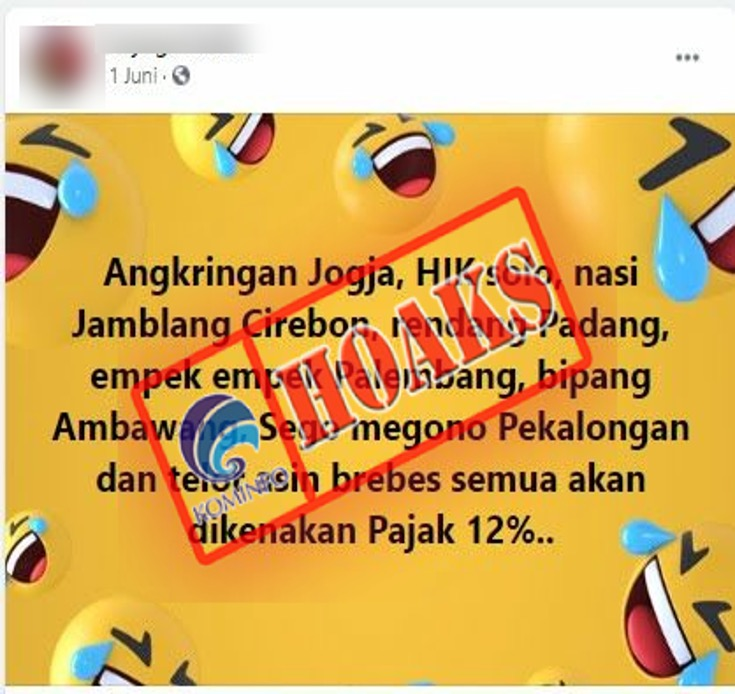 [HOAKS] Makanan Tradisional akan Dikenakan Pajak 12 Persen