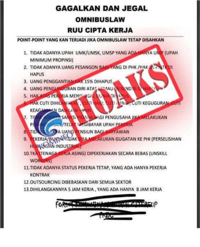 [HOAKS] UU Cipta Kerja Omnibus Law Hapus Pesangon