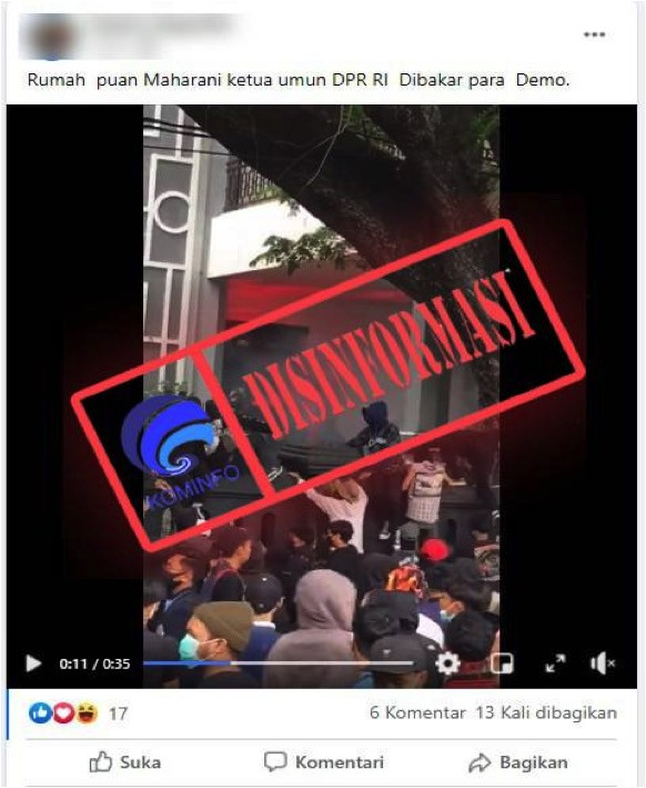 [DISINFORMASI] Video Rumah Puan Maharani Dibakar Pendemo