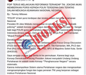 [HOAKS] Pernyataan AKBP Dony Setiawan : PDIP Terus Melakukan Reformasi Terhadap TNI