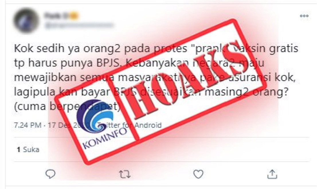 [HOAKS] Penerima Vaksin Gratis Covid-19 Harus Jadi Peserta BPJS Aktif