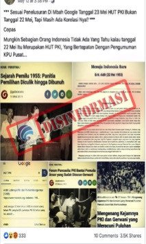 [DISINFORMASI] HUT PKI 22 Mei Bertepatan dengan Pengumuman KPU Pusat