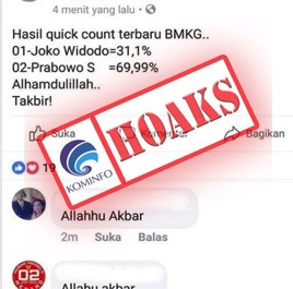 [HOAKS] Hasil Quick Count Terbaru BMKG, 02 Unggul 69,99%