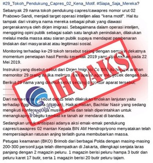 [HOAKS] 29 Tokoh Pendukung Capres dan Cawapres 02 Sedang Dimonitori Aparat