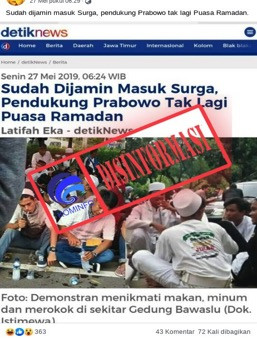 [DISINFORMASI] Sudah Dijamin Masuk Surga, Pendukung Prabowo Tidak Puasa