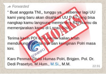 [HOAKS] Broadcast Mengatasnamakan Brigjen. Pol. Dr. Dedi Prasetyo tentang UU Polri Baru