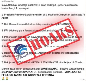 [HOAKS] Pesan Berantai Prabowo Pimpin Demo Besar-besaran Setelah Shalat Jumat