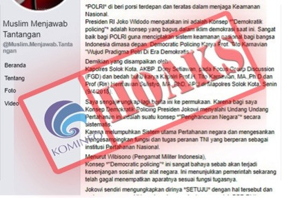 [HOAKS] Kapolres Solok Kota Sebut Polri Diberi Porsi Terdepan dan Teratas Dalam Menjaga Keamanan Nas