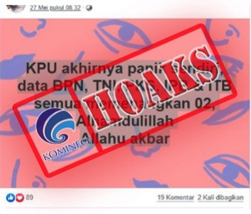 [HOAKS] KPU Panik, Semua Data BPN, TNI, PKS, IPB & ITB Semua Memenangkan 02