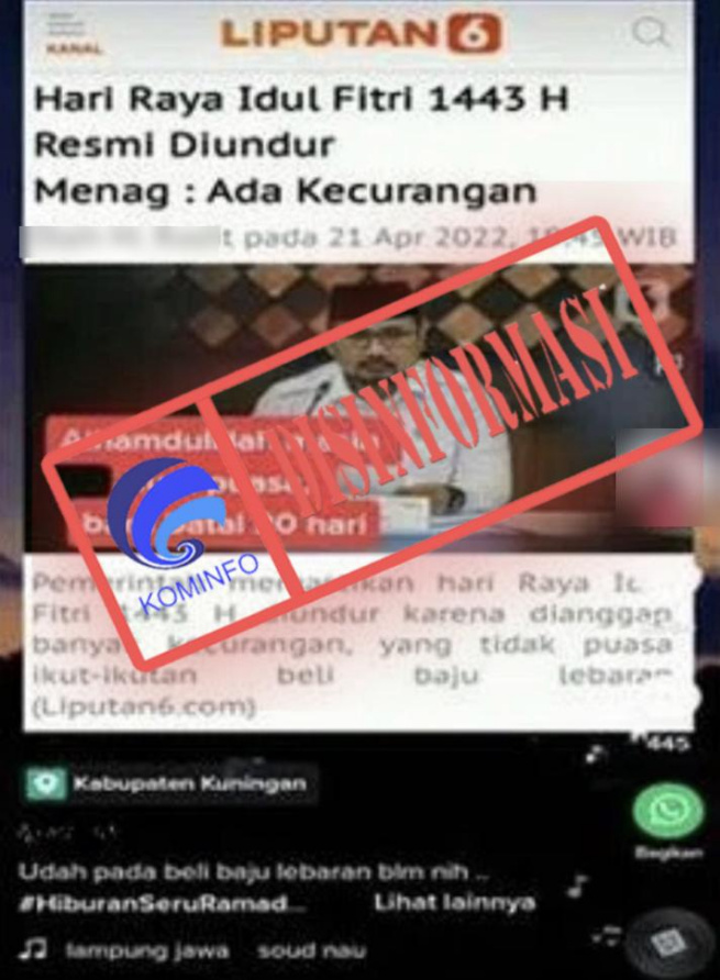 [HOAKS] Hari Raya Idul Fitri 1443 H Resmi Diundur Menag: Ada Kecurangan