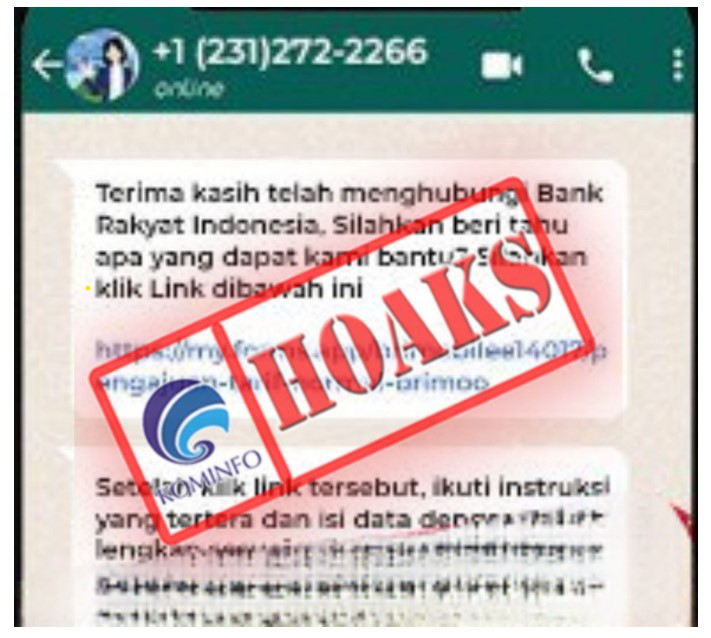 [HOAKS] Akun WhatsApp Mengatasnamakan BRI