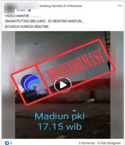 [DISINFORMASI] Video Amatir Angin Puting Beliung di Madiun